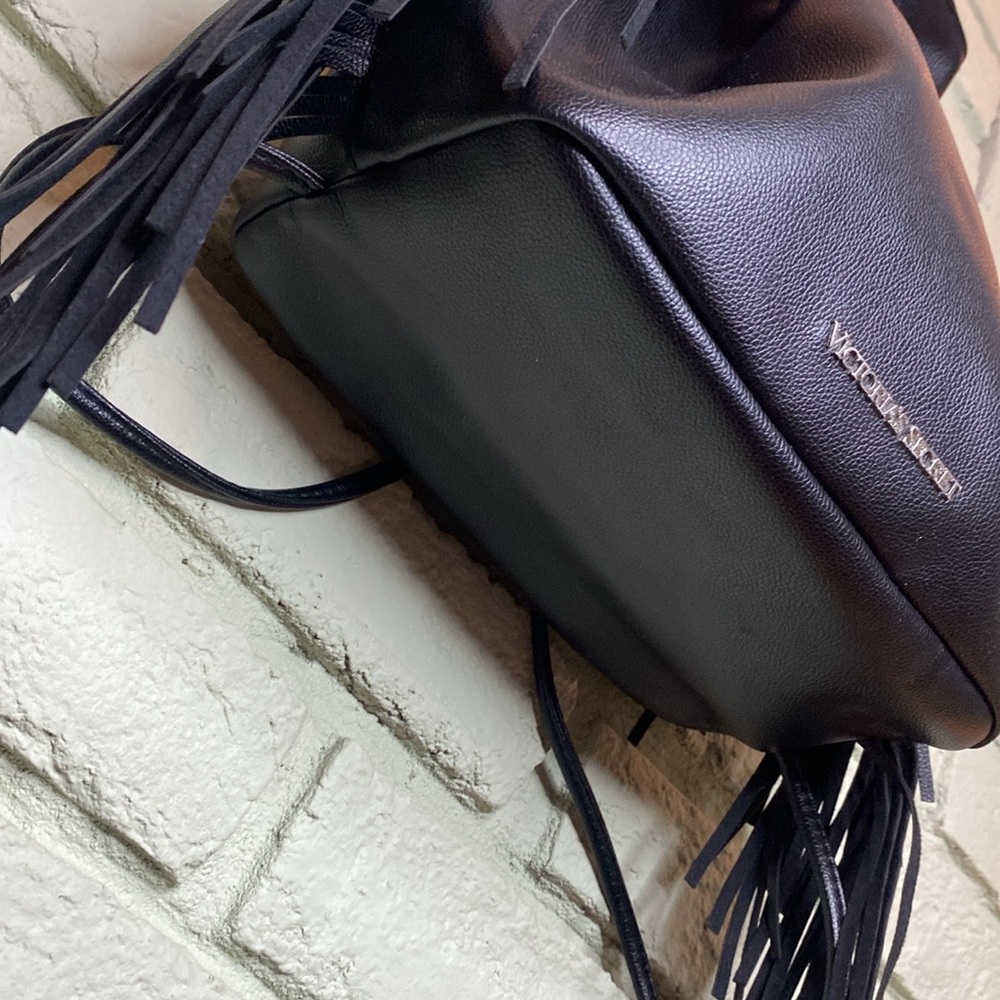 Victoria's Secret Black Backpack with Smooth Leather and Fringe - Picture 3 of 5